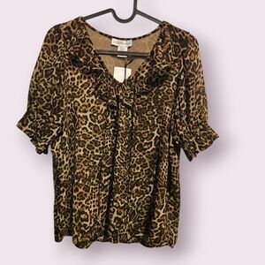 Cupcakes And Leopard Blouse Brown  -  Size: XS